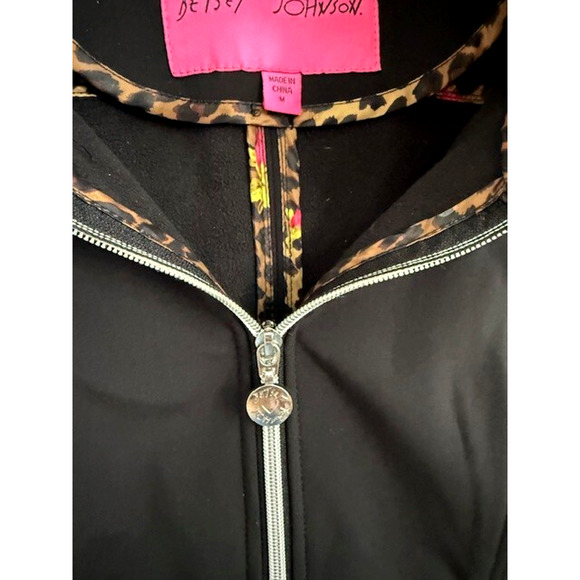 Betsey Johnson Soft Shell Hood Jacket Coat Sz M Black Water Repellant Thumb Hole - Picture 8 of 16